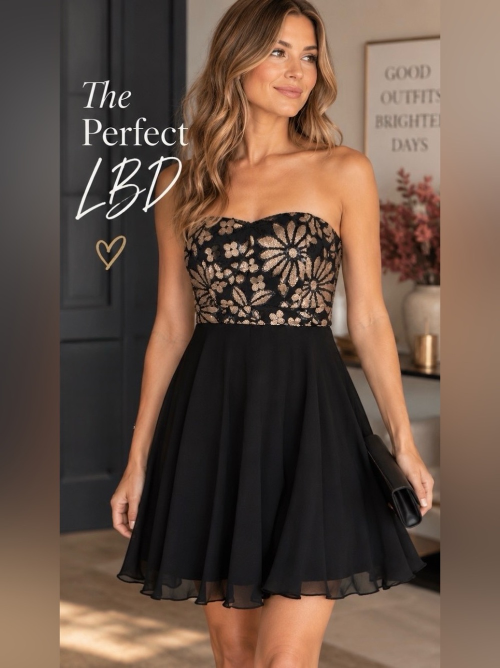 Parisian Collection XS Black & Gold Sequin Strapless Chiffon Party Dress